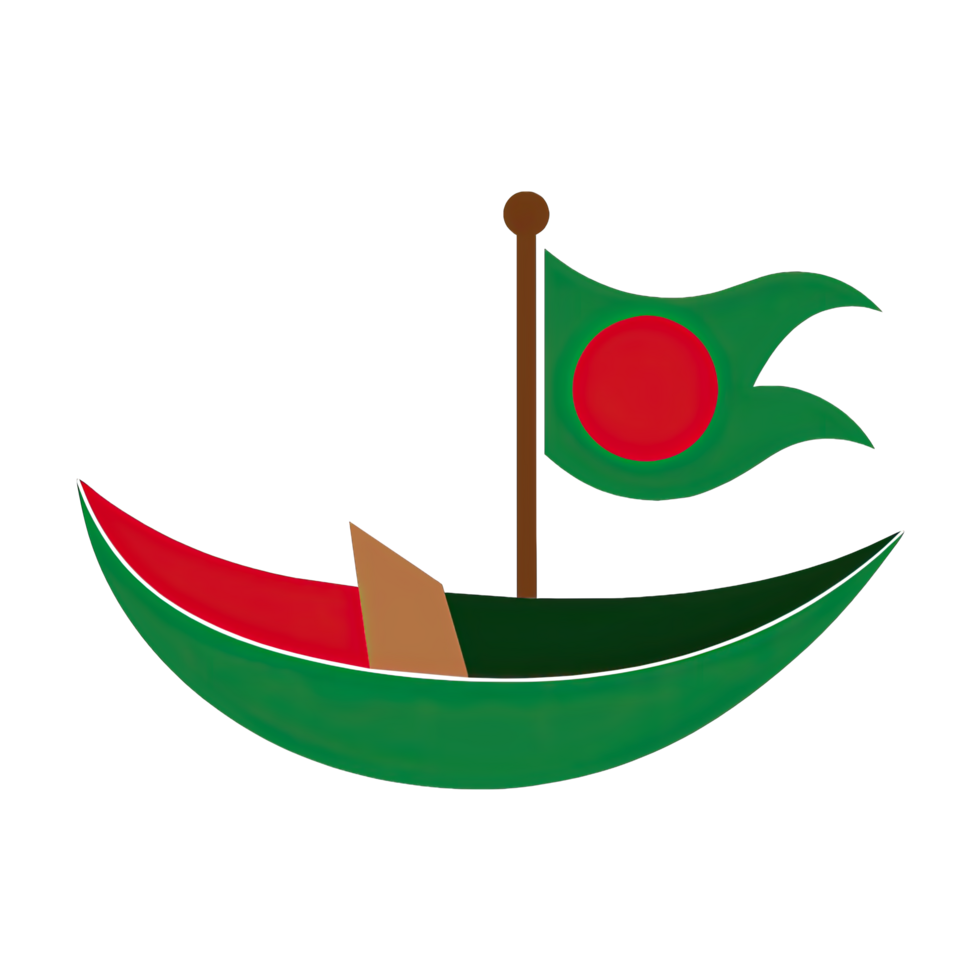 Stylized boat with the Bangladeshi flag design red circle on green png