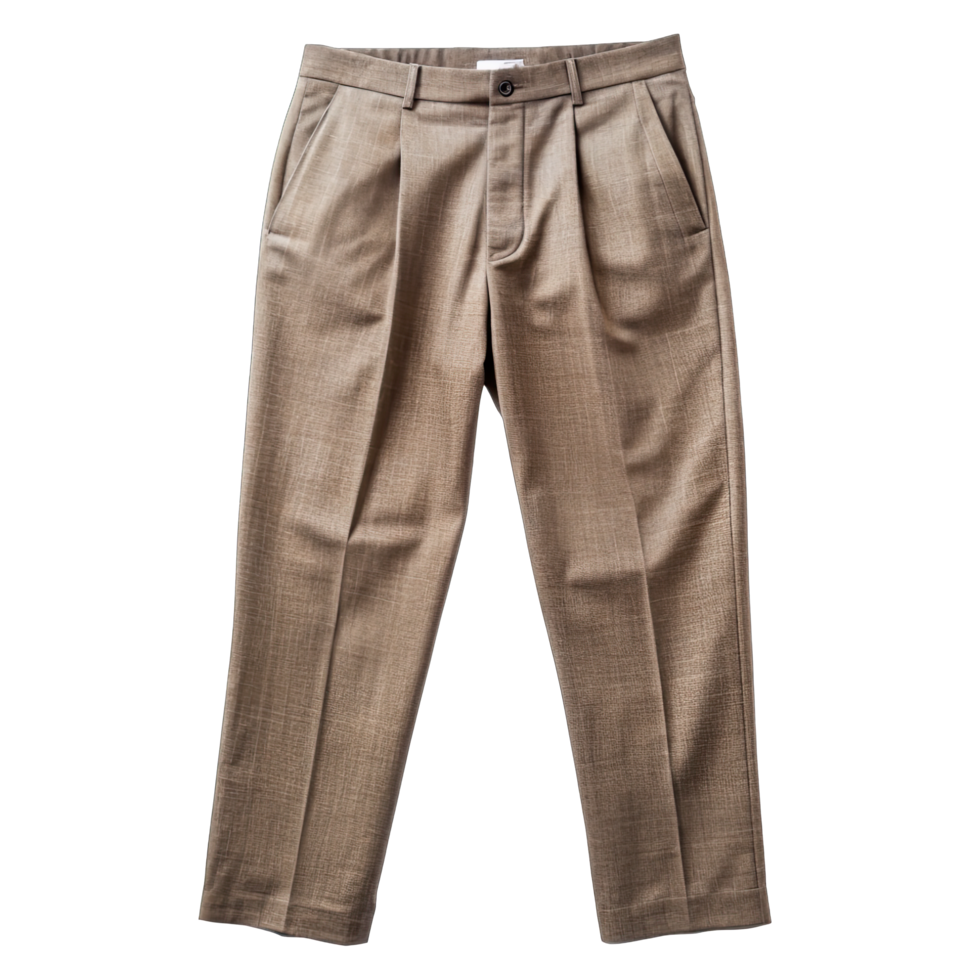 A pair of brown formal pants with pleats isolated without background png