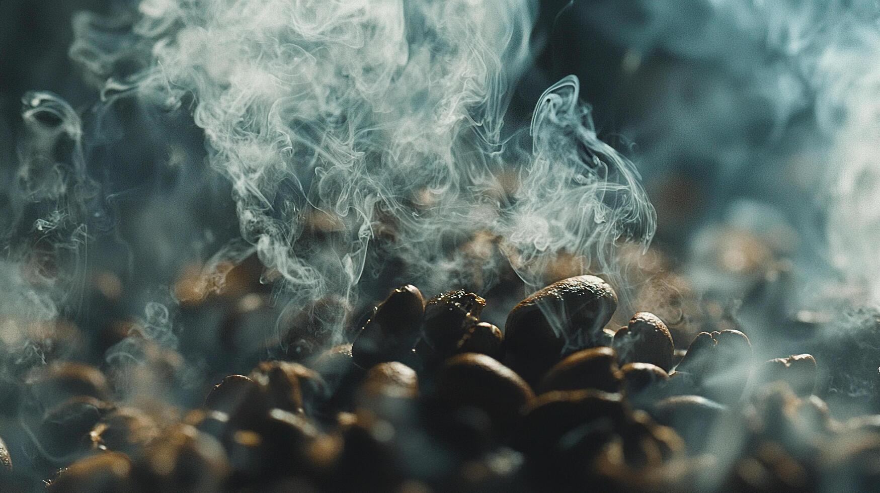 Macro shot of steaming roasted coffee beans, showcasing the rich aroma and texture. photo