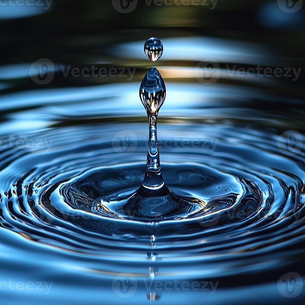 Captured at the precise moment, water drops create ripples and reflections photo