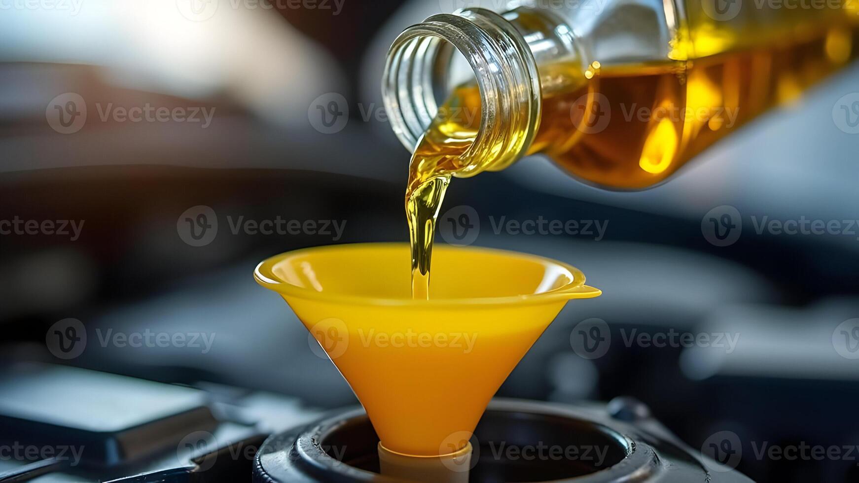 Pouring Fresh Motor Oil into Car Engine photo