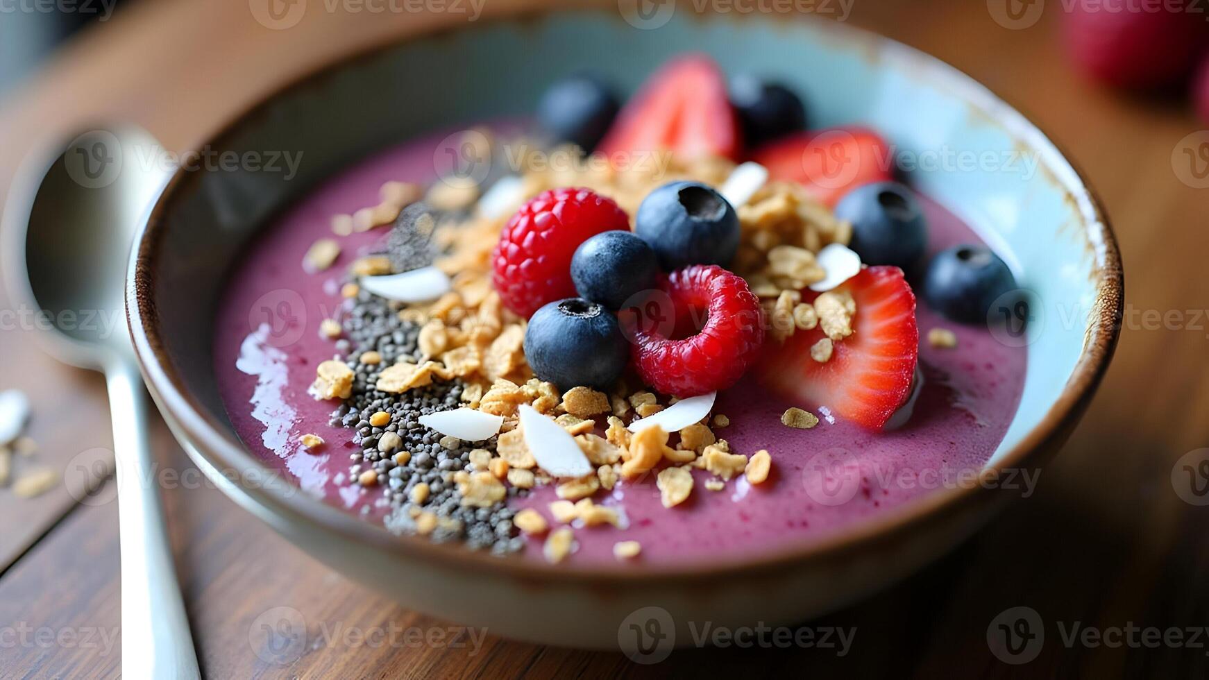 Acai Berry Smoothie Bowl with Fresh Berries photo