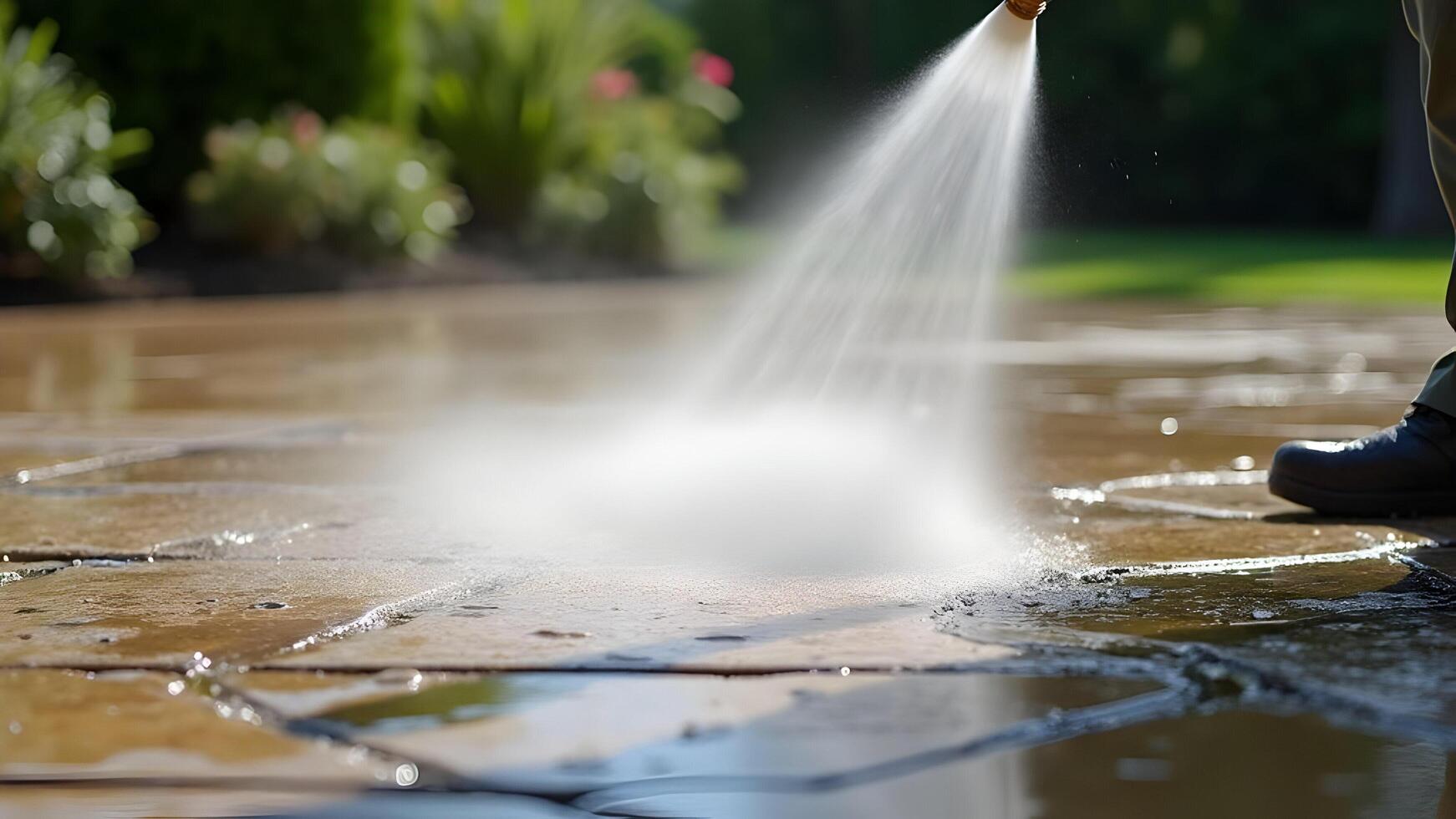Pressure Washing the Patio Removing Dirt and Grime Outdoor photo