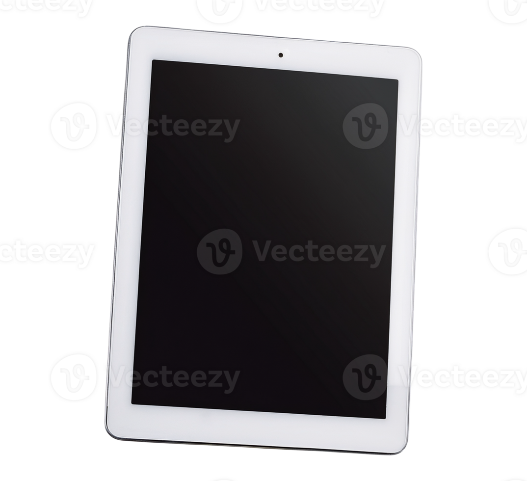 White tablet with a black screen on a transparent background png