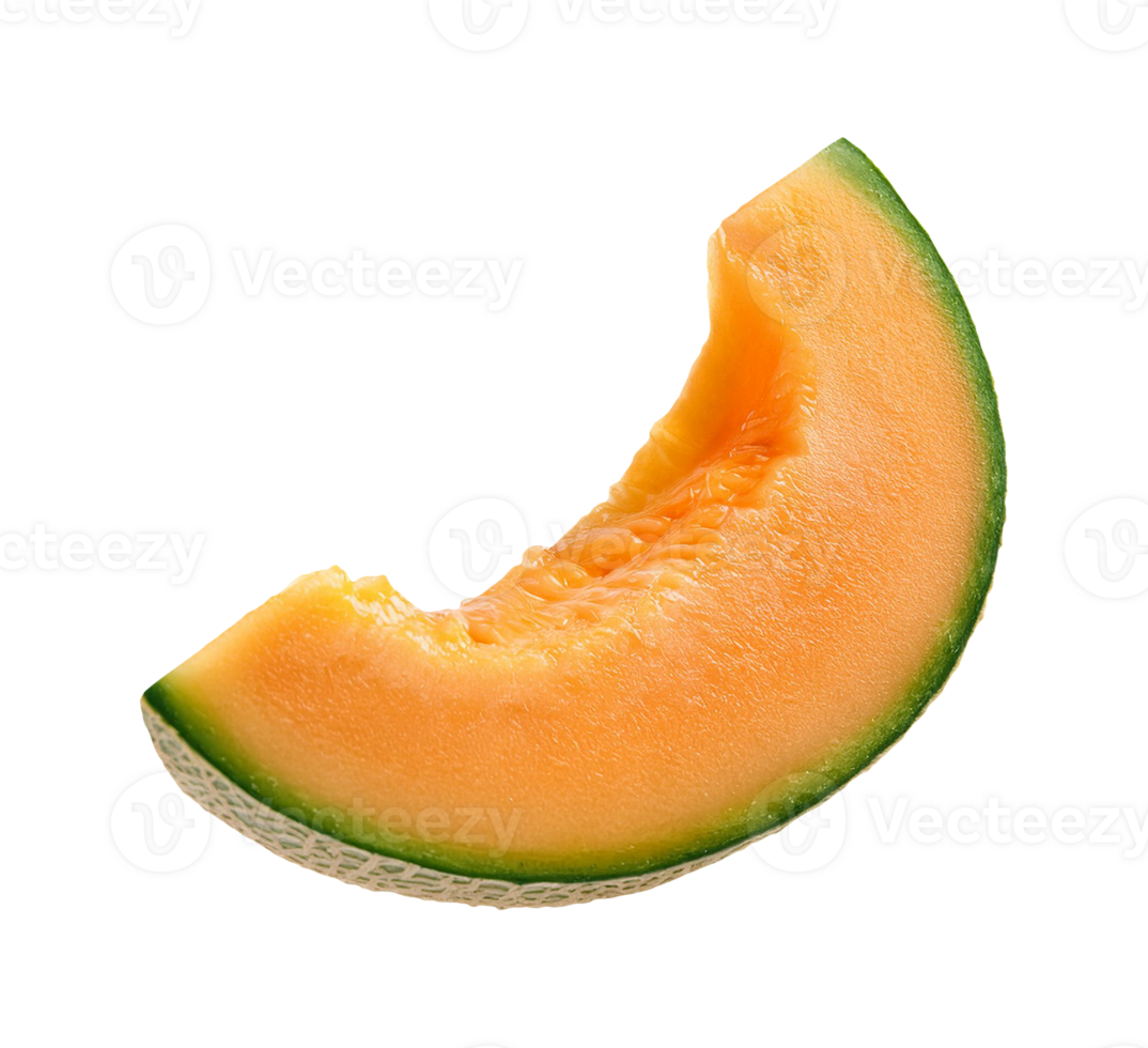 A piece of natural melon is shown on a transparent background png