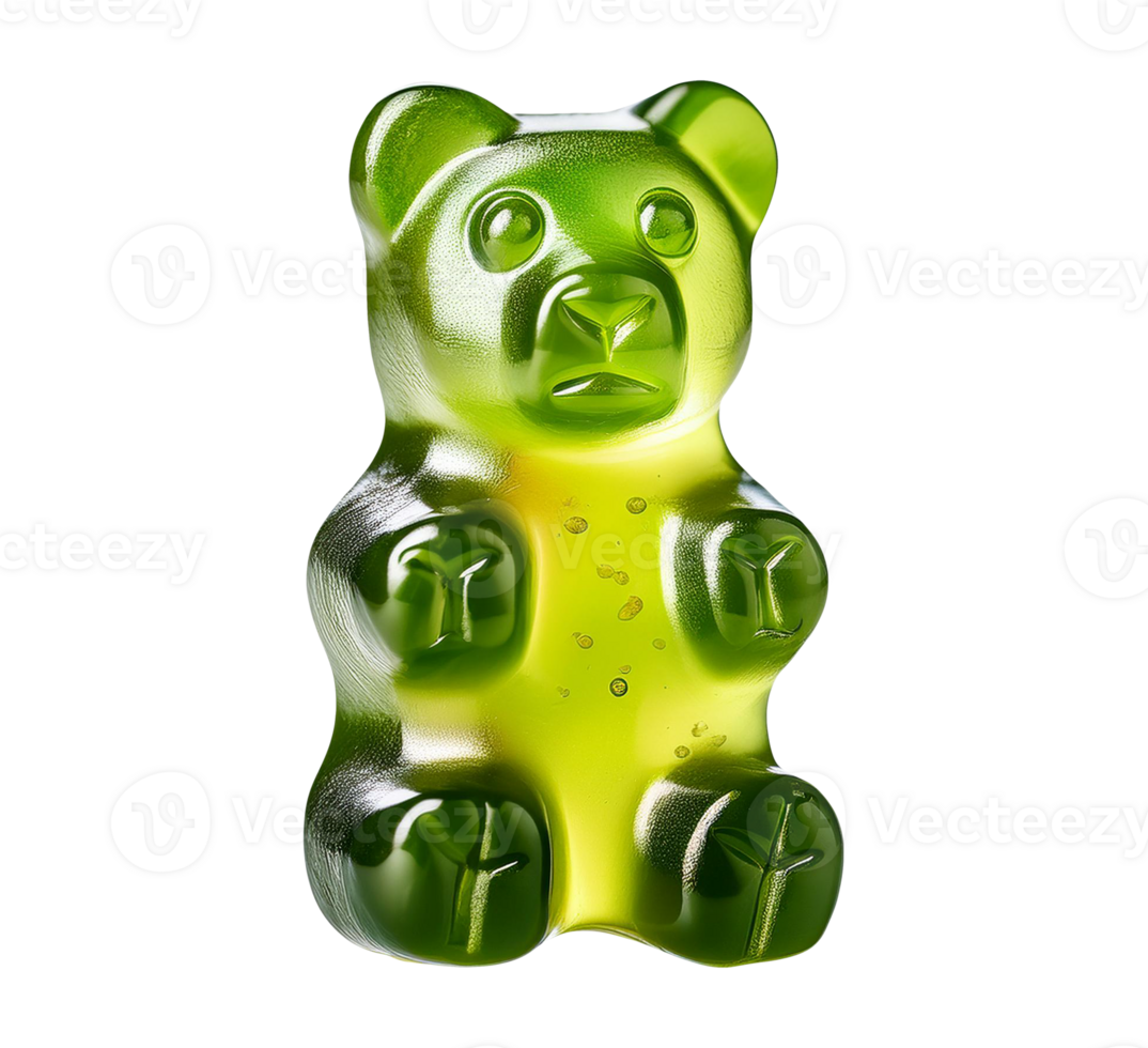 A green jelly bear isolated on transparent background png