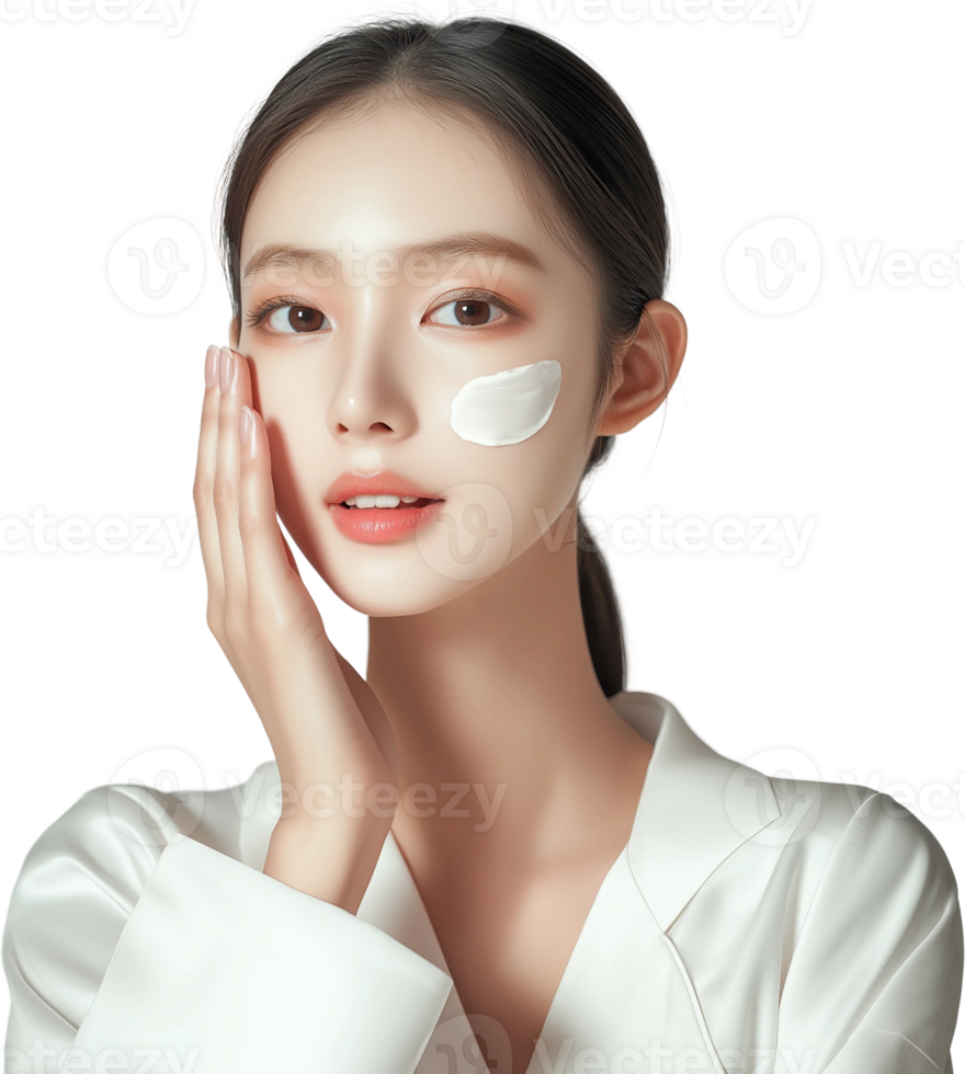A woman with a white face mask on her face png