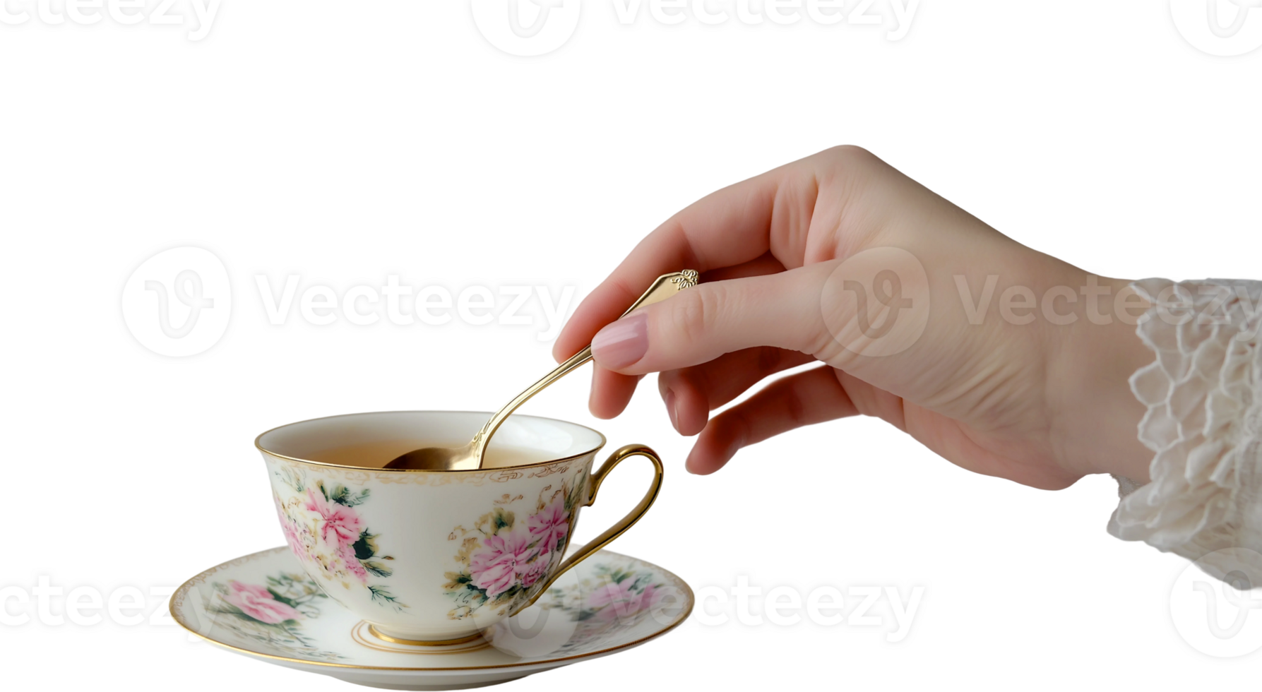 A person holding a spoon over a tea cup png