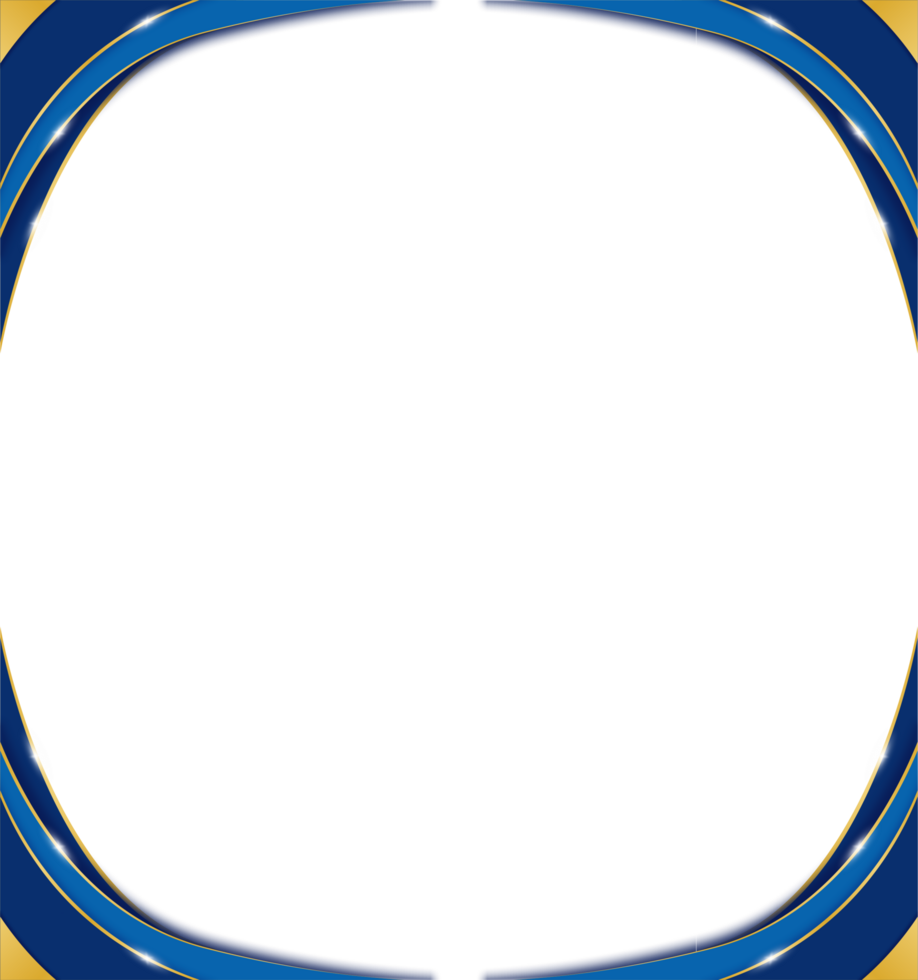 Luxury Abstract Border Background Template Blue and gold curved waves with transparent background png