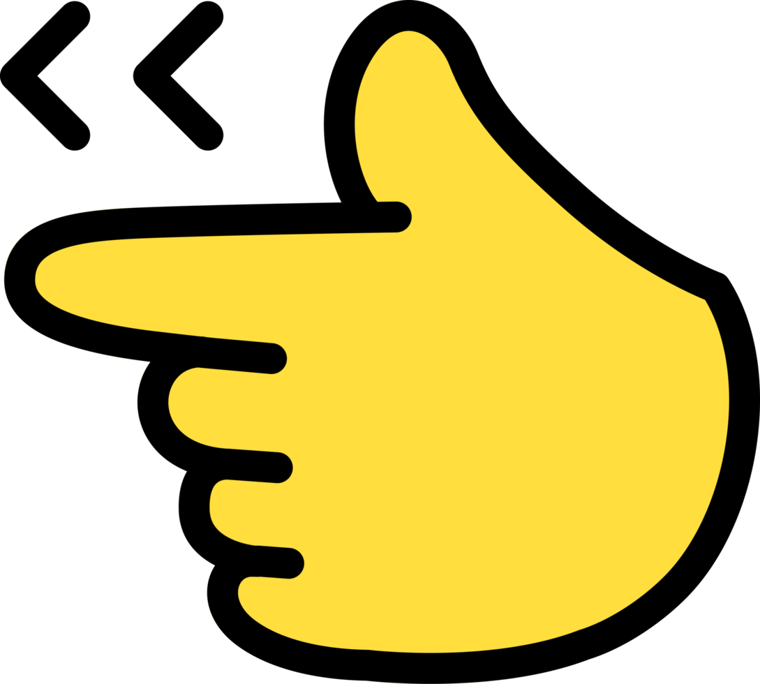Pointing hand Left, index finger, click button Left Cute Cartoon Hand Logo Icons yellow color, Chubby finger emoji sticker sign symbol, editable stroke. clipart png