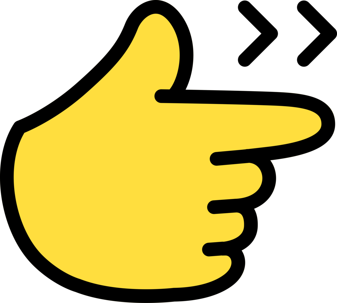 Pointing hand right, index finger, Click button right Cute Cartoon Hand Logo Icons yellow color, Chubby finger emoji sticker sign symbol, editable stroke. clipart png