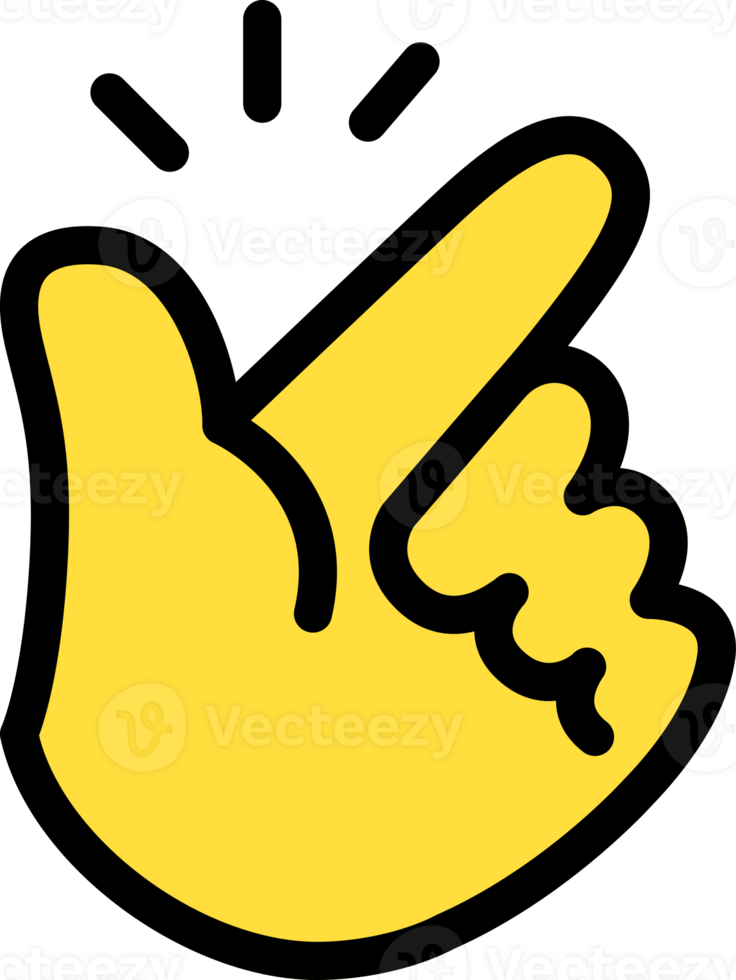 Easy to use, User friendly, Simple snap finger Cute Cartoon Hand Logo Icons yellow color, Chubby finger emoji sticker sign symbol, editable stroke. clipart png