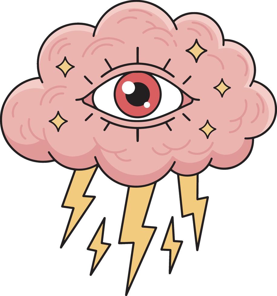 Eye Cloud with Lightning Bolts illustration vector