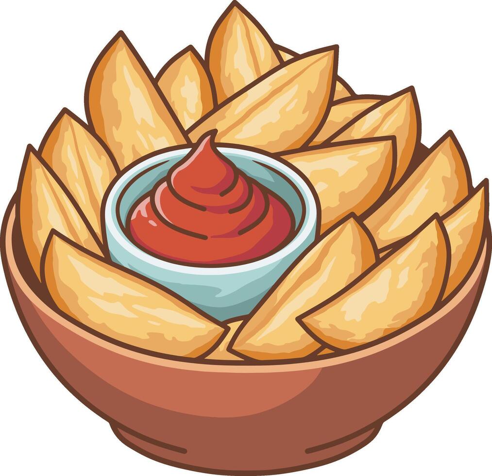 Potato wedges with ketchup illustration vector
