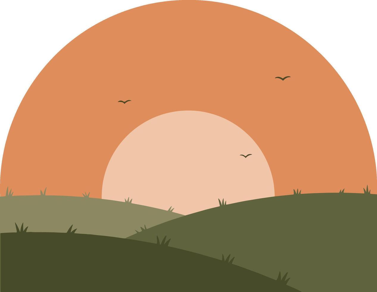 Sunset over rolling hills with birds design art vector