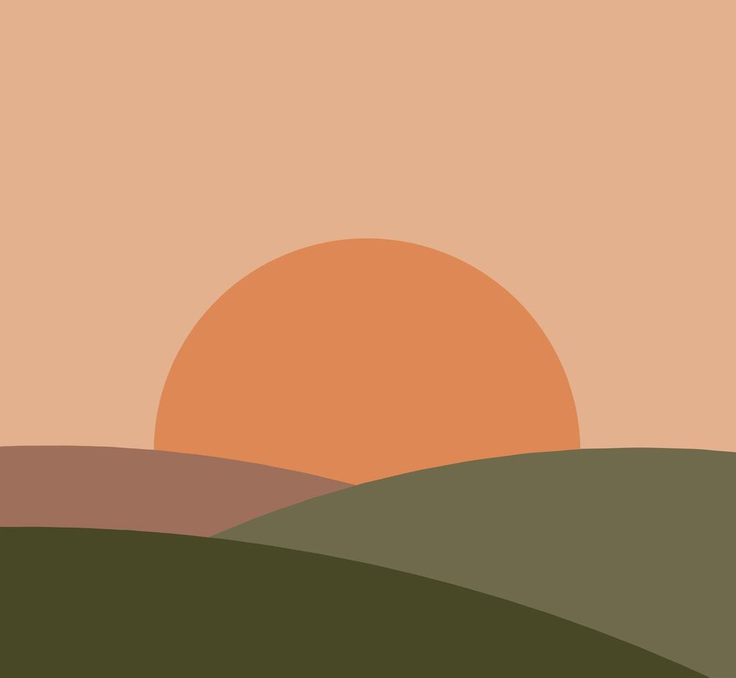Sunset over rolling hills in warm earth tones illustration vector