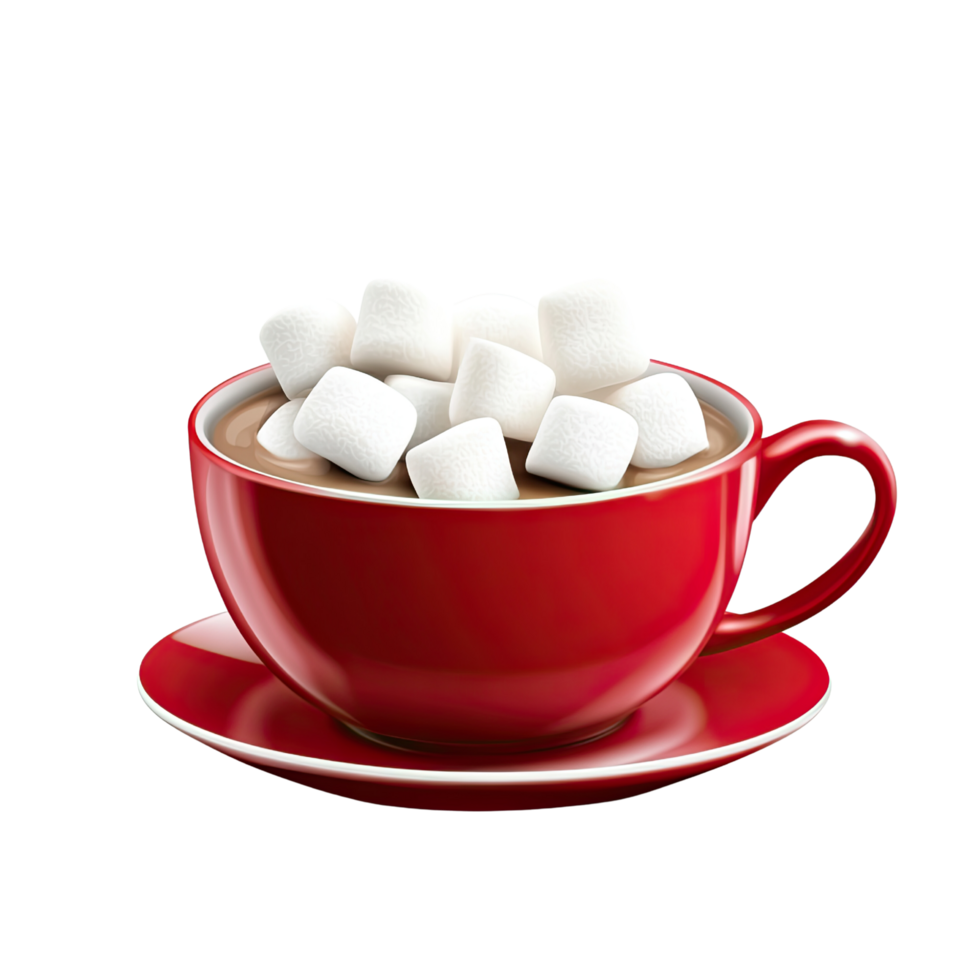 Red cocoa cup with marshmallows on a transparent background. png