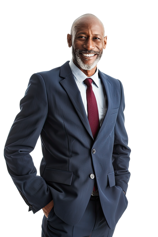 A smiling Senior black businessman in a suit and tie png