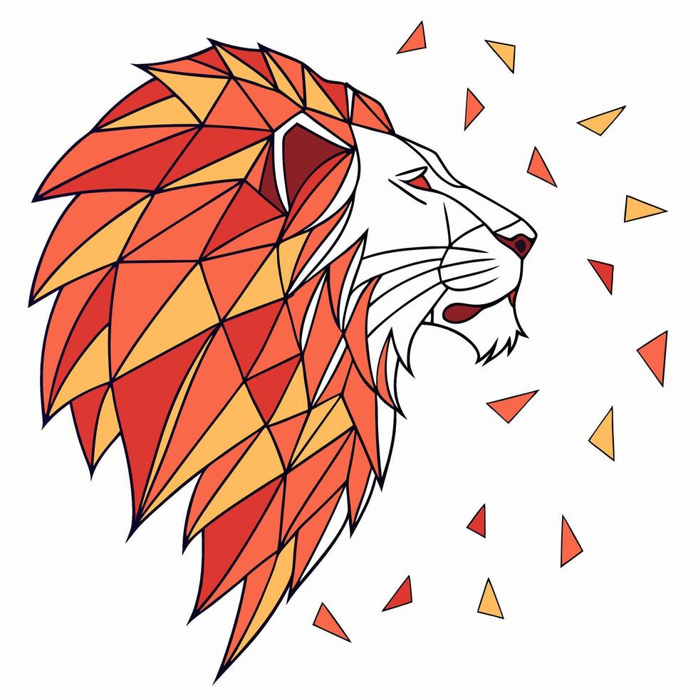 Geometric Lion Head Profile, Orange and White vector