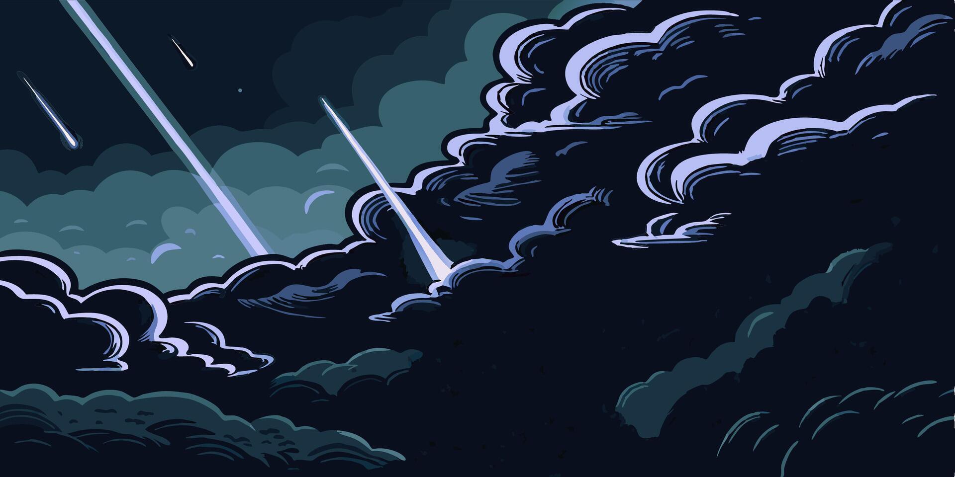 Shooting Stars Over Dark Clouds vector