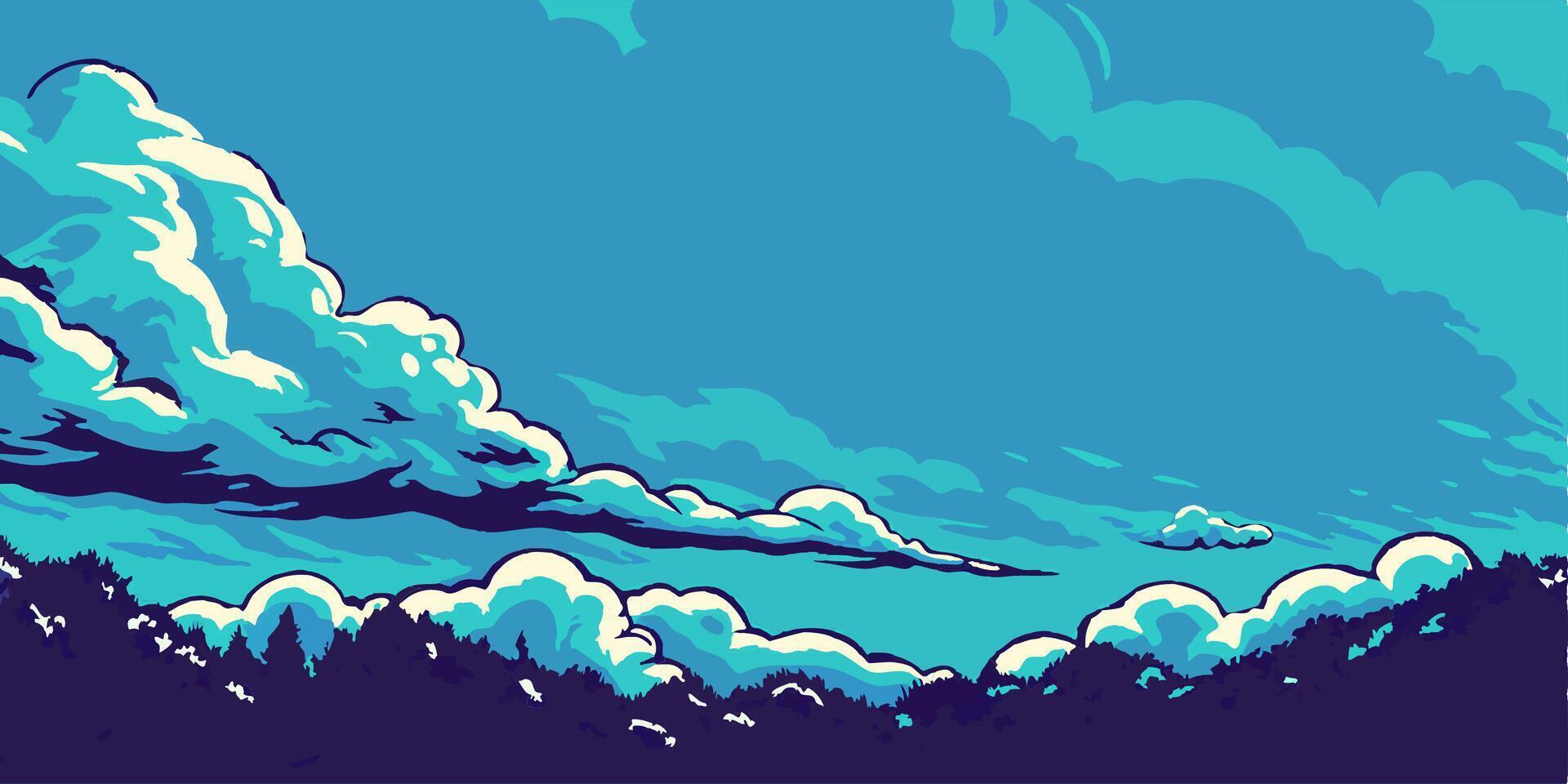 Blue Sky, Clouds, Trees Landscape vector