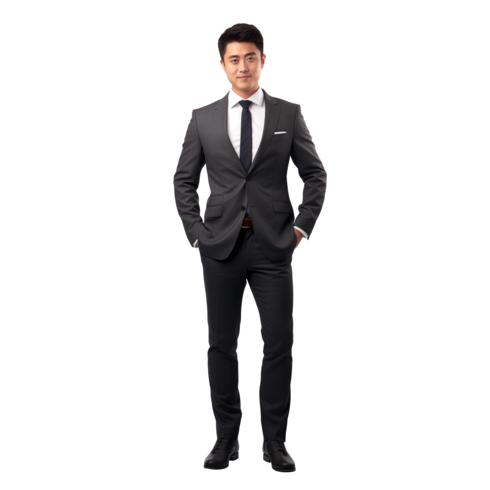 Asian man in a suit standing posing full body png