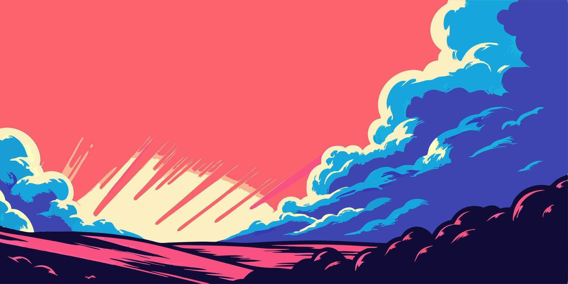 Vibrant Sunset Landscape Illustration vector