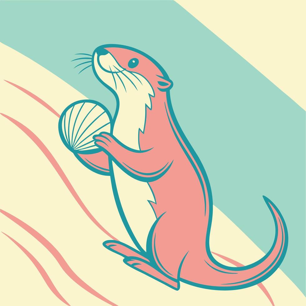 Cute Otter Holding Seashell Illustration vector