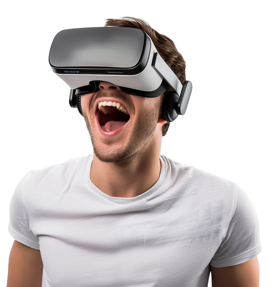 Excited expression man wearing a virtual reality headset png