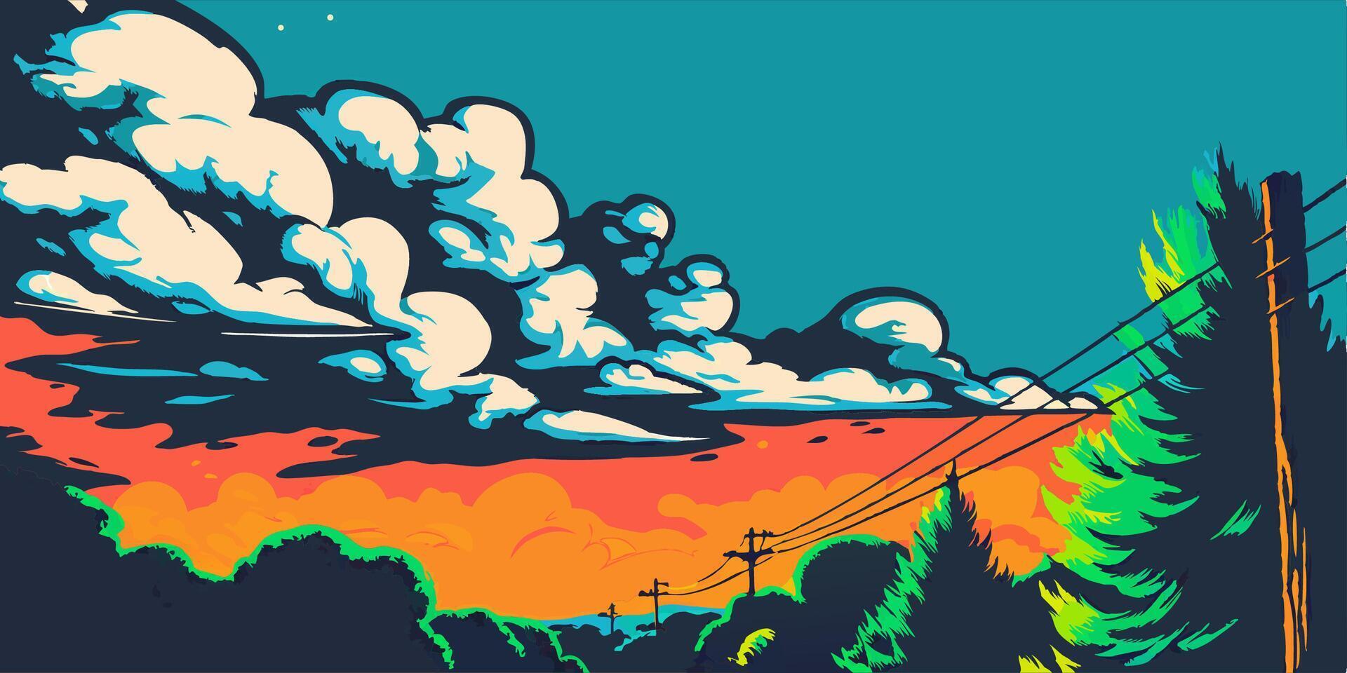 Vibrant Sunset Landscape Art vector
