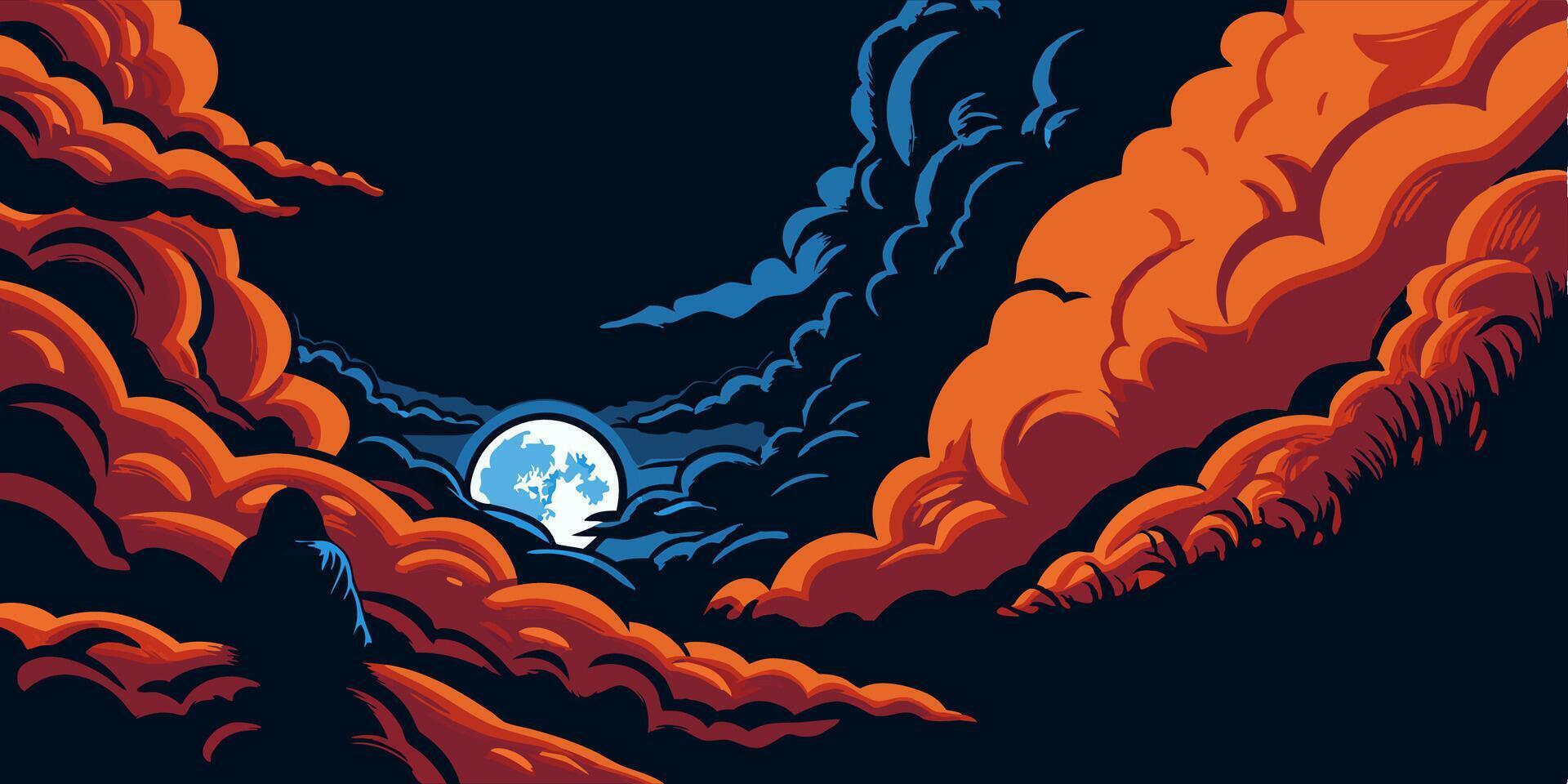 Full Moon Night Sky Cloudscape Art vector