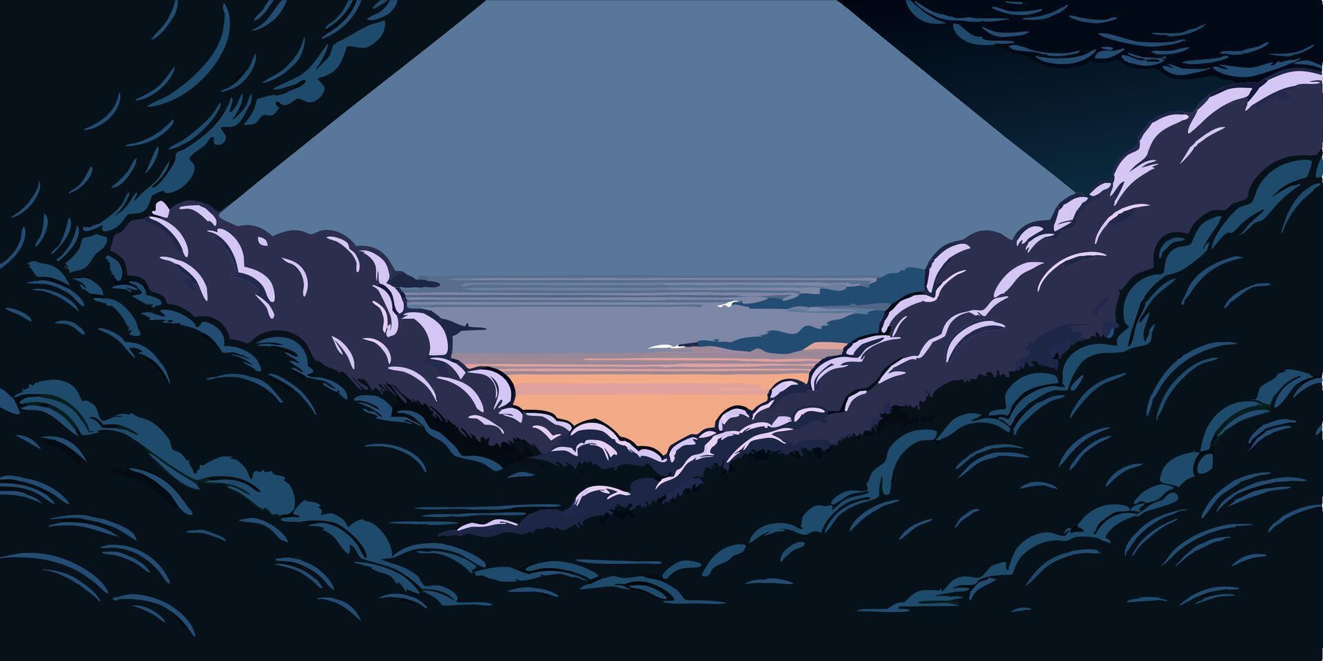 Sunset View Through Clouds, Dramatic Sky vector