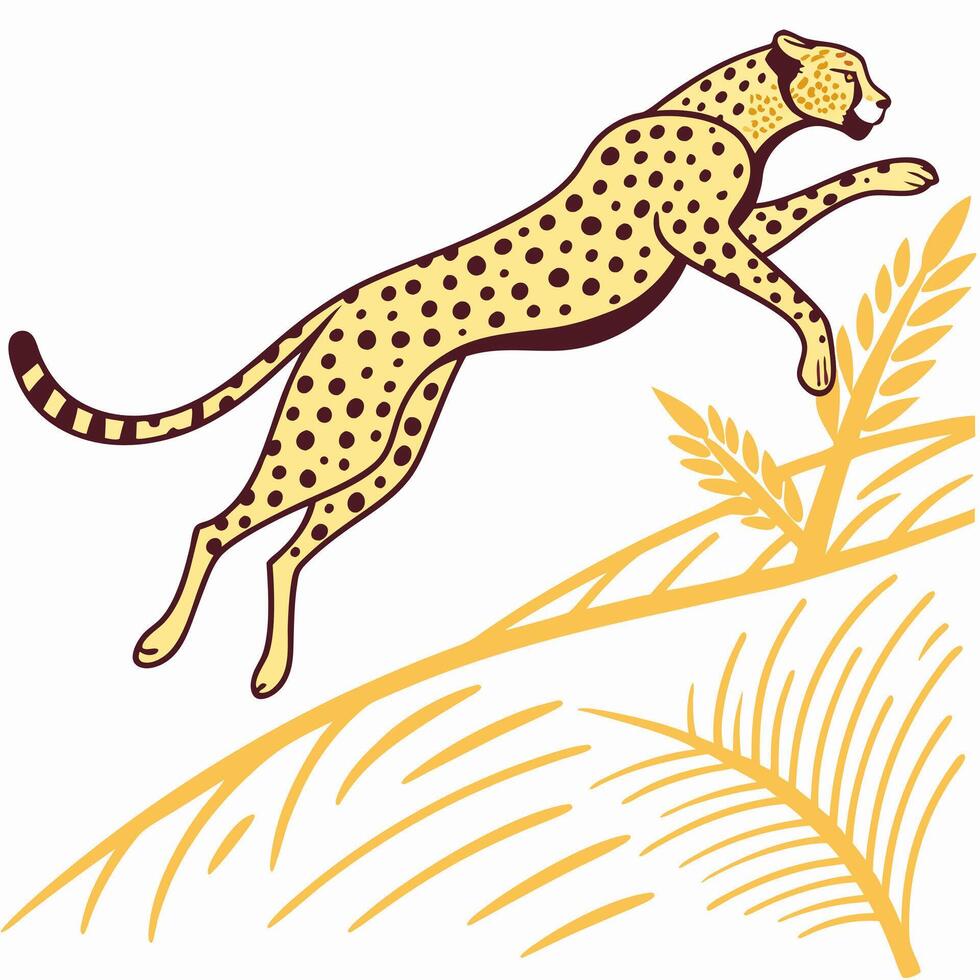 Cheetah leaping over grass illustration vector