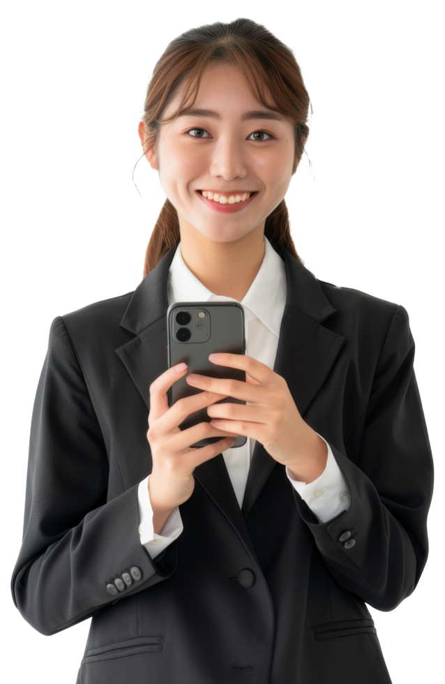 Asian business woman holding cell phone png