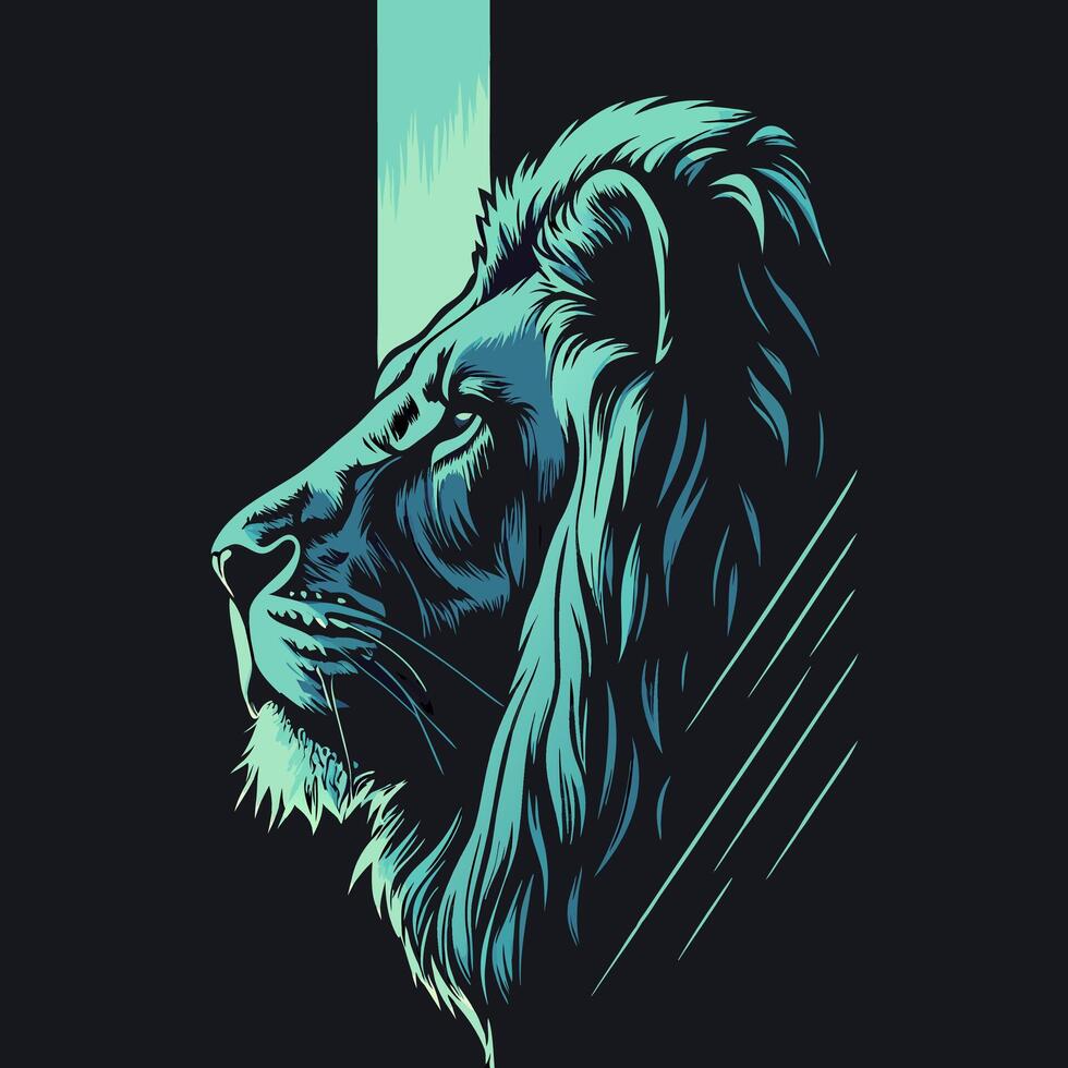 Teal Lion Head Profile Art vector