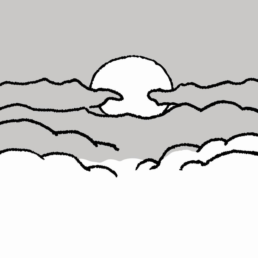 Sun Behind Clouds, Simple Line Art vector
