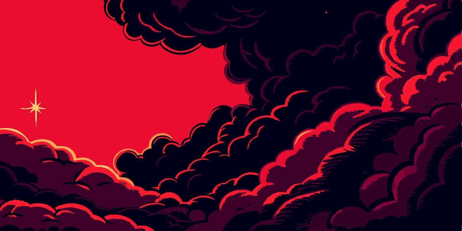 Red Sky Cloudscape with Star vector