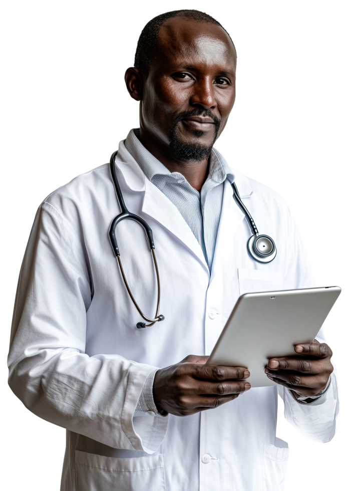 A male doctor holding a tablet computer png