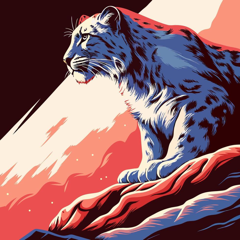 Majestic Snow Leopard on Mountain Peak vector