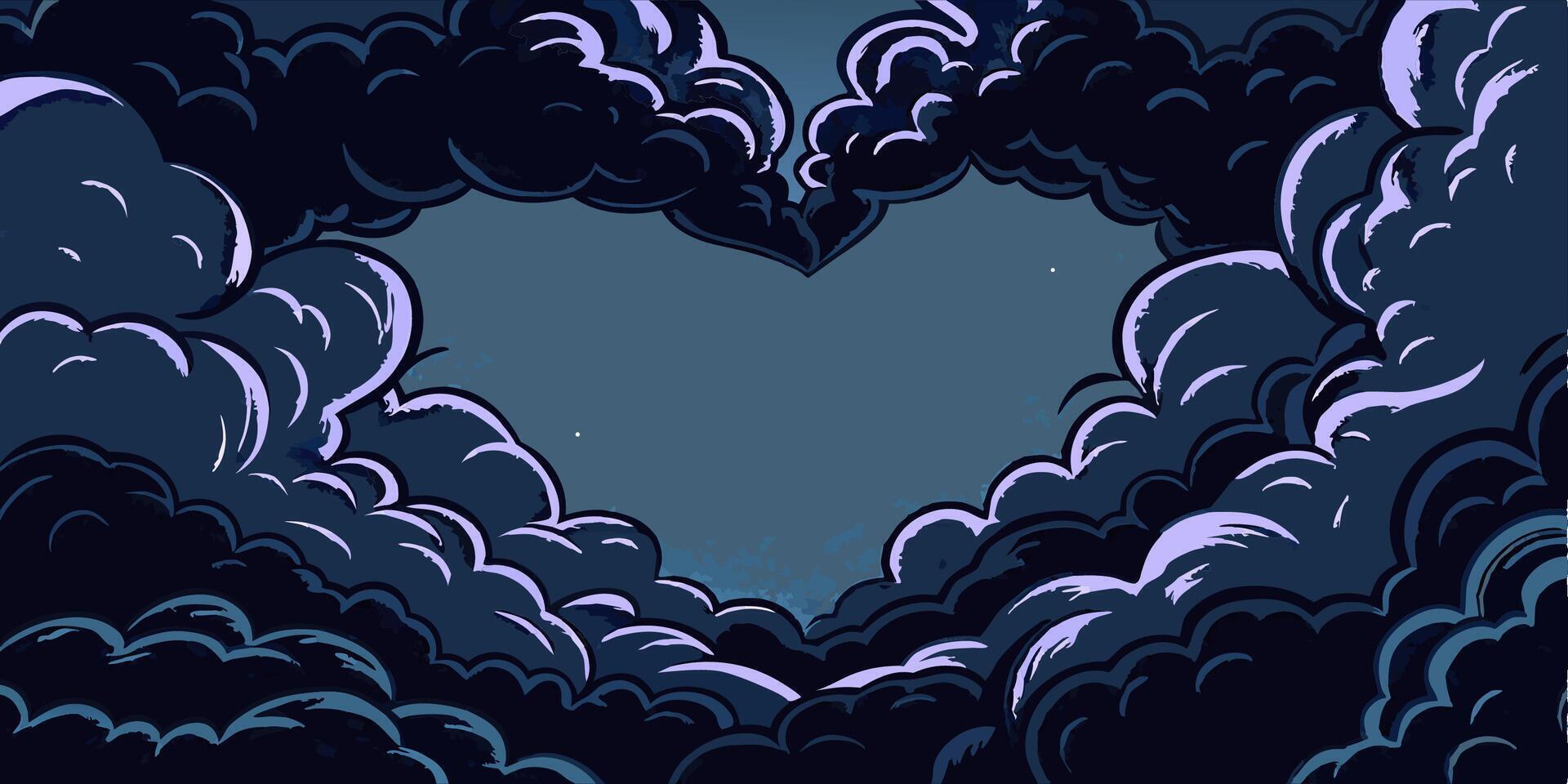 Heart Shaped Clouds Night Sky vector