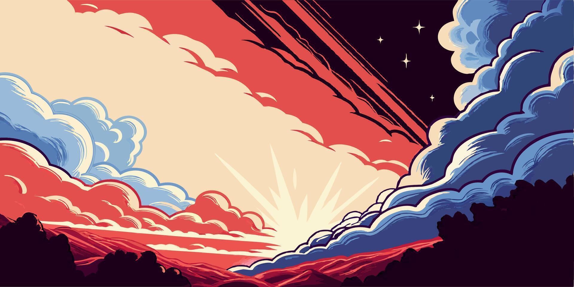 Sunset Cloudscape Red and Blue Sky Art vector