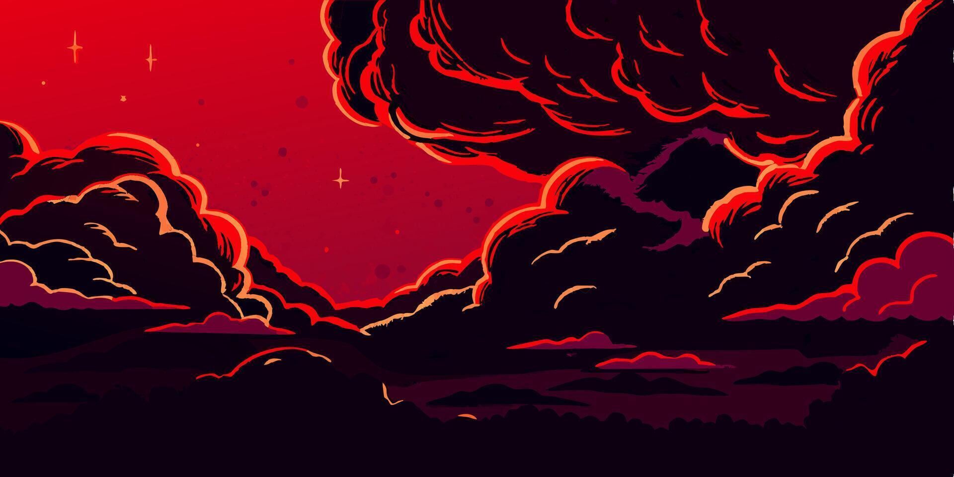 Red Sky Cloudscape Illustration vector