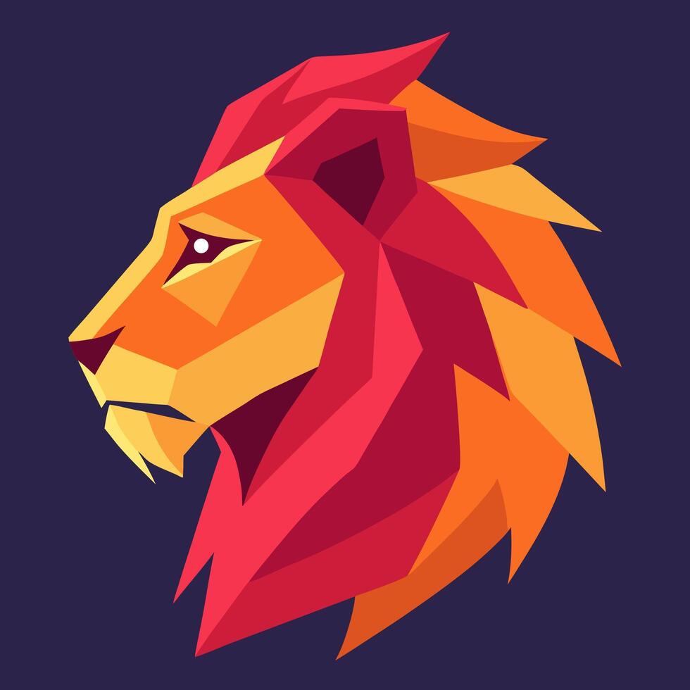 Geometric Lion Head Profile, Red Orange vector
