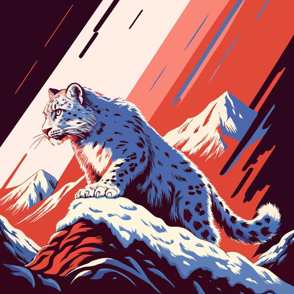Snow Leopard in Mountains vector