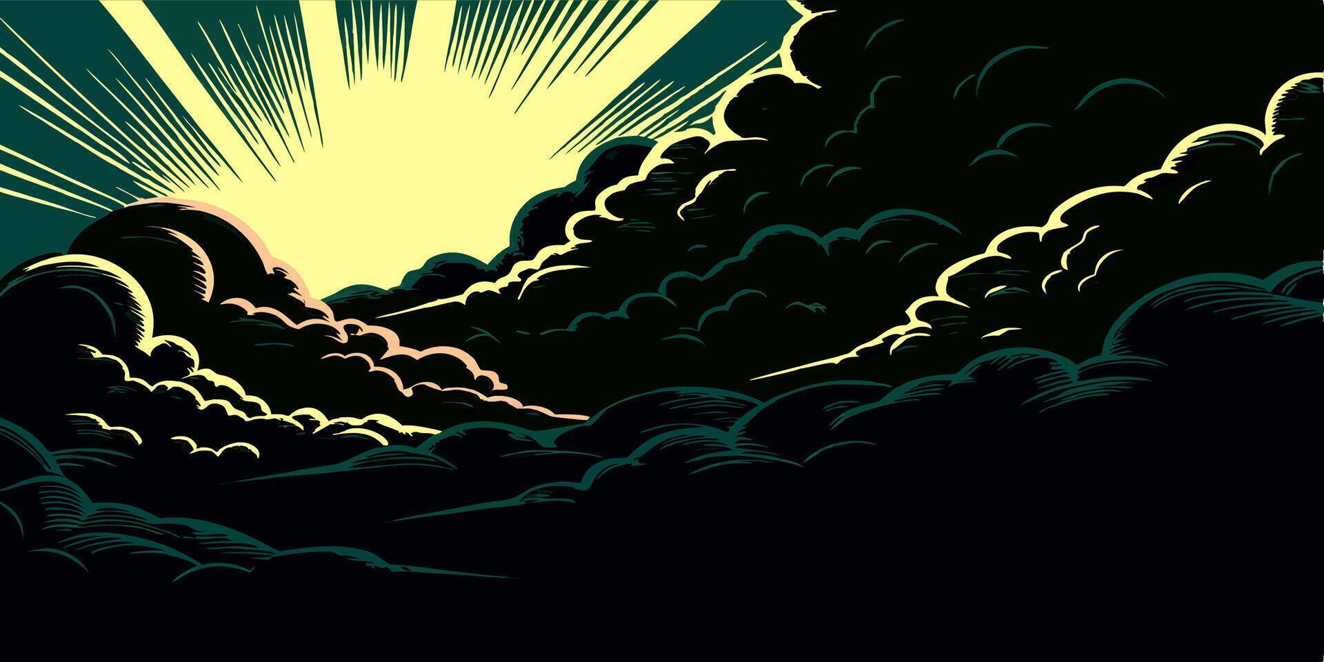 Sun Rays Breaking Through Dark Clouds vector
