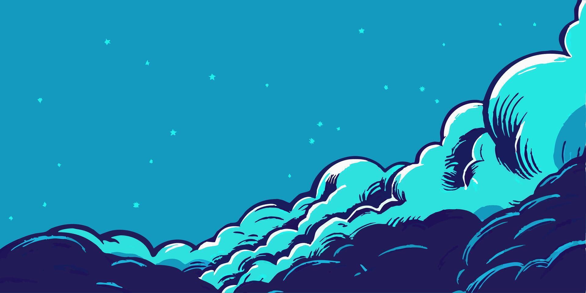 Teal Night Sky Cloudscape Illustration vector