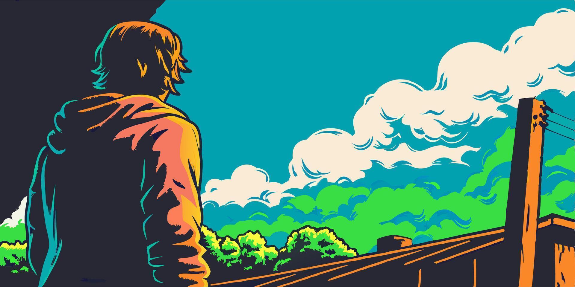 Person Looking at Summer Sky vector