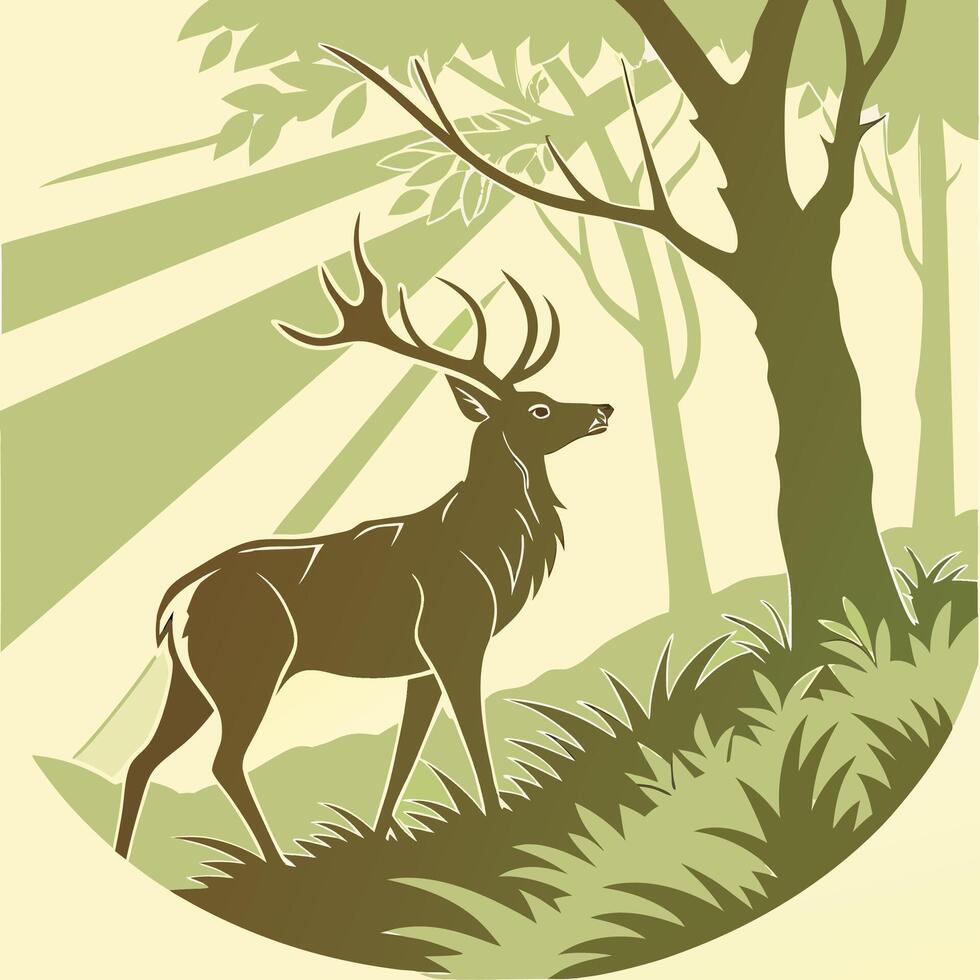 Majestic Deer in Forest Silhouette vector