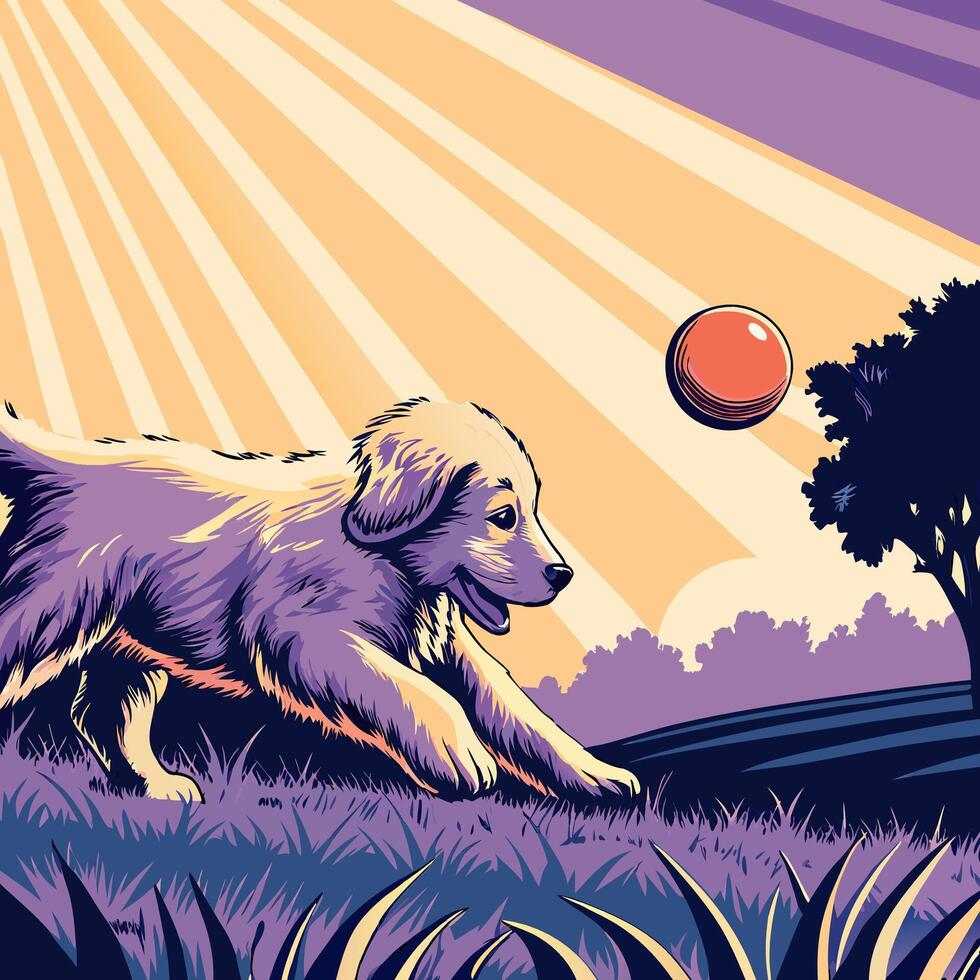 Golden Retriever Puppy Playing Fetch vector