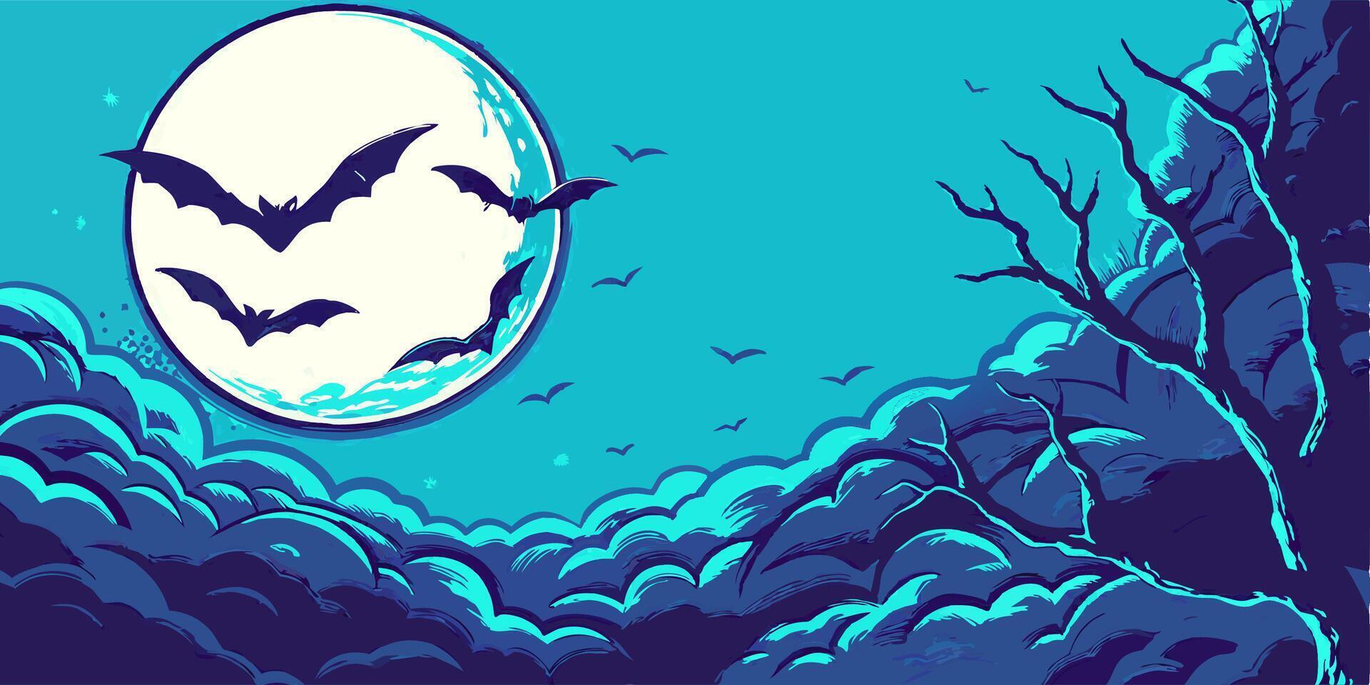Halloween Bats Moon Night Sky vector